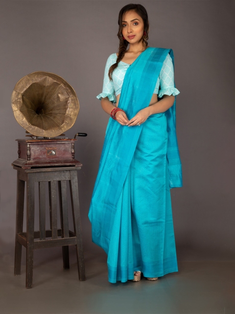 

Unnati Silks Blue & Navy Blue Woven Design Silk Cotton Mysore Silk Saree