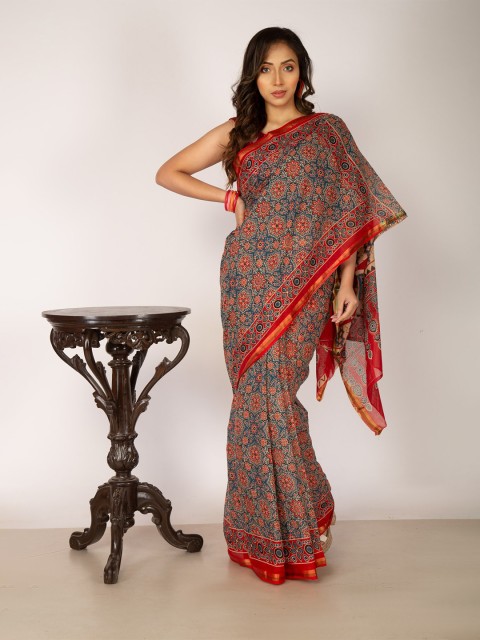 

Unnati Silks Red & Grey Ethnic Motifs Pure Cotton Kovai Saree