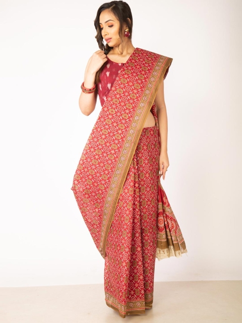 

Unnati Silks Red & White Ethnic Motifs Pure Cotton Kovai Saree