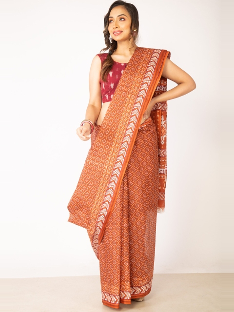 

Unnati Silks Brown & White Ethnic Motifs Pure Cotton Kovai Saree