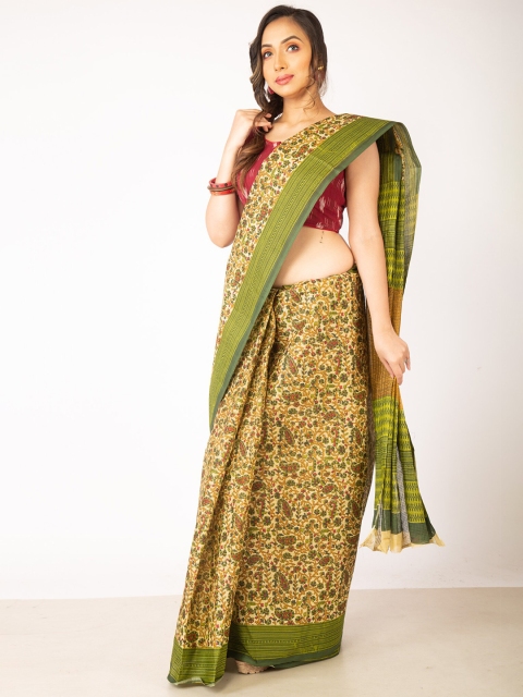 

Unnati Silks Brown & Green Ethnic Motifs Pure Cotton Kovai Handloom Saree