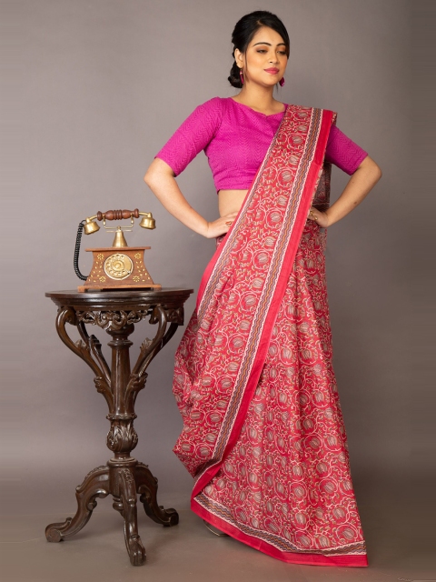 

Unnati Silks Pink & Off White Ethnic Motifs Pure Cotton Kovai Saree