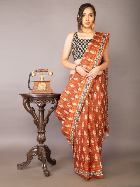 

Unnati Silks Orange & Black Ethnic Motifs Pure Cotton Kovai Saree