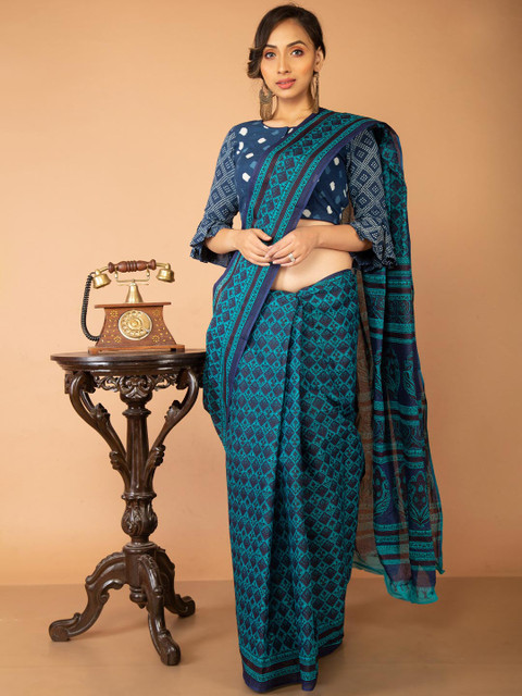 

Unnati Silks Blue Ethnic Motifs Pure Cotton Kovai Saree
