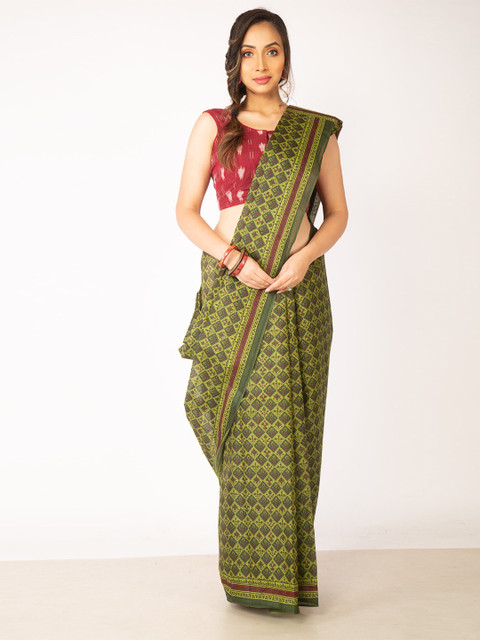 

Unnati Silks Green & Brown Ethnic Motifs Pure Cotton Kovai Saree