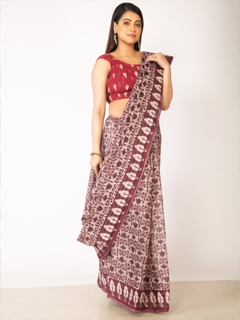 

Unnati Silks Women Burgundy & Cream-Colored Ethnic Motifs Pure Cotton Kovai Saree