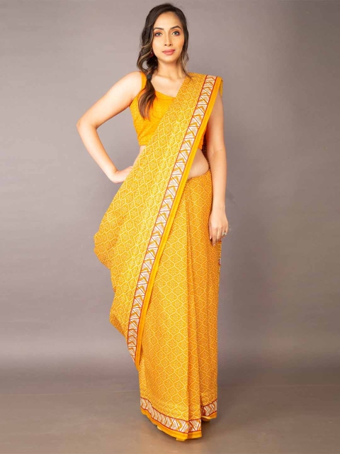 

Unnati Silks Yellow & White Ethnic Motifs Pure Cotton Kovai Saree