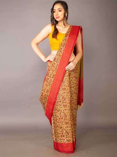 

Unnati Silks Yellow & Red Ethnic Motifs Pure Cotton Kovai Saree