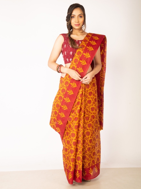 

Unnati Silks Orange & Red Ethnic Motifs Pure Cotton Kovai Saree