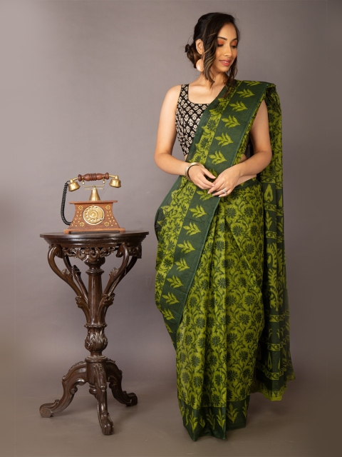 

Unnati Silks Green Ethnic Motifs Pure Cotton Kovai Saree