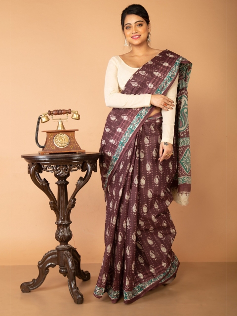 

Unnati Silks Purple & Cream-Coloured Ethnic Motifs Pure Cotton Kovai Saree
