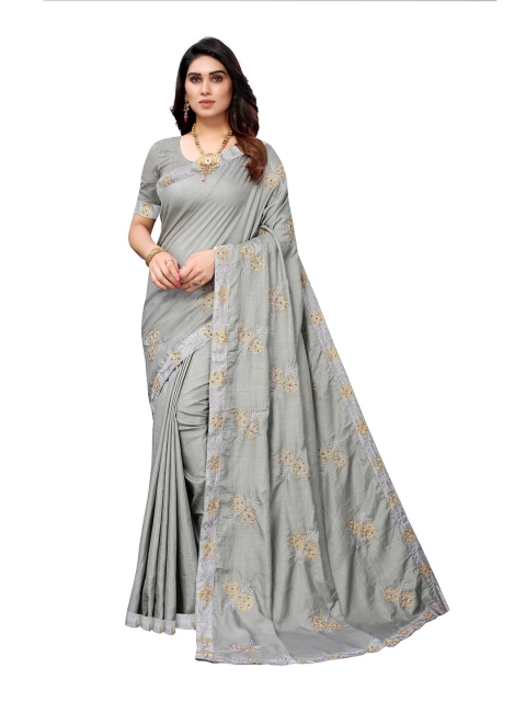 

KALINI Grey & Gold-Toned Embellished Embroidered Silk Blend Saree