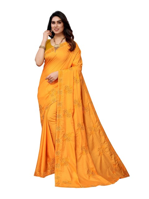 

KALINI Mustard & Grey Embellished Embroidered Silk Blend Saree