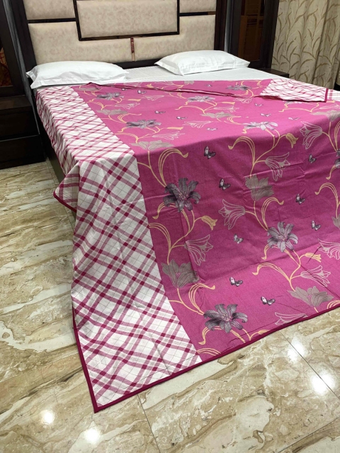 

Pure Decor Pink & White Floral Printed 300 TC Pure Cotton King Size Duvet Cover