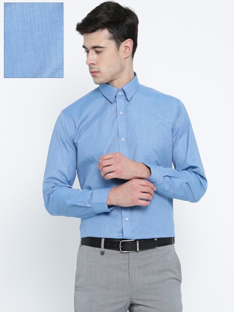

Hancock Men Blue Slim Fit Solid Formal Shirt