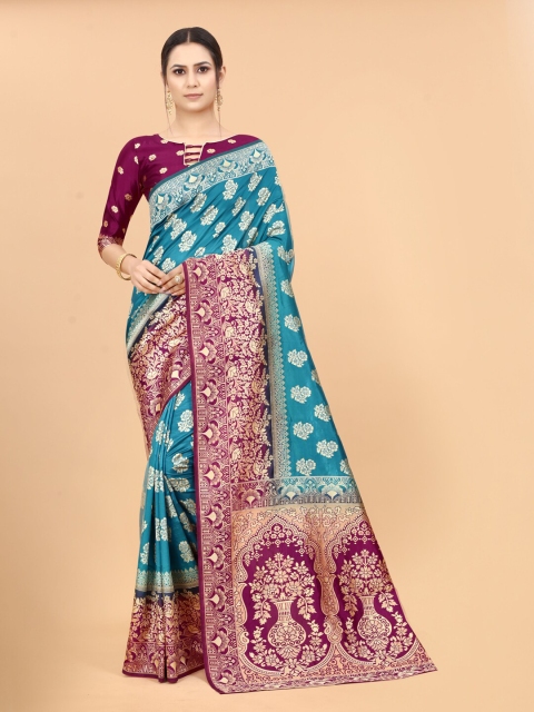 

WELL WORN Women Green & Maroon Ethnic Motifs Silk Cotton Banarasi Saree