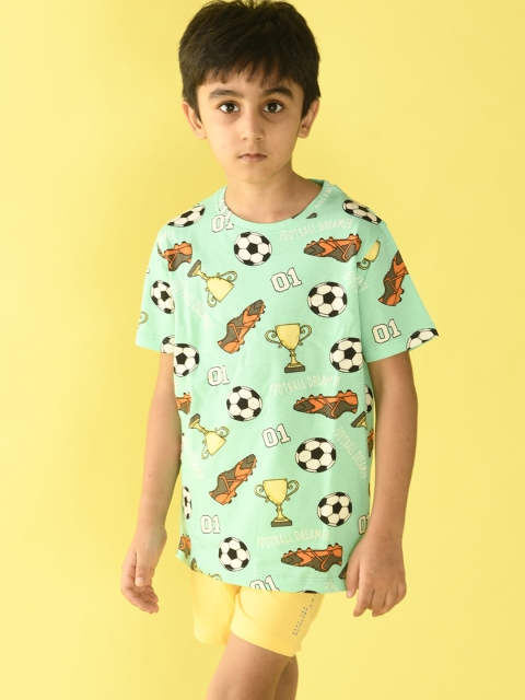Anthrilo Boys Green & Yellow Printed Pure Cotton Night Suit