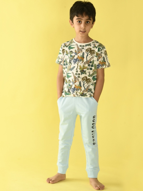 

Anthrilo Boys Cream-Coloured & Green Printed Night suit