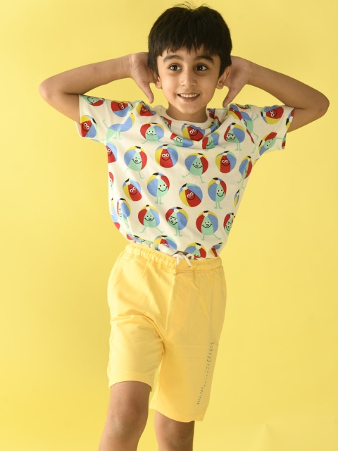 

Anthrilo Boys Off-White & Yellow Printed Pure Cotton Night Suit