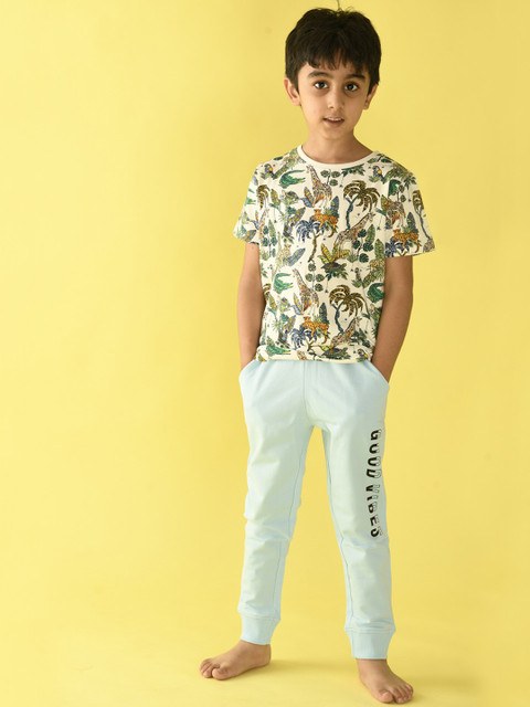 

Anthrilo Boys Off White & Blue Printed Pure Cotton Night suit