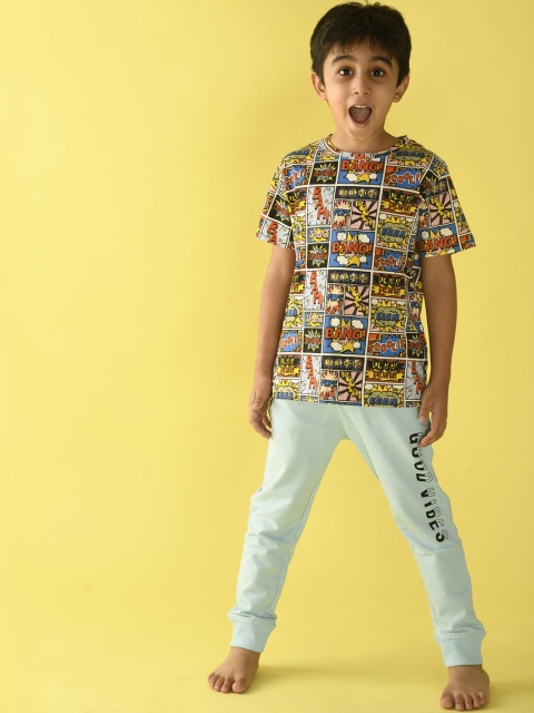 

Anthrilo Boys White & Sea Green Printed Pure Cotton Night Suit