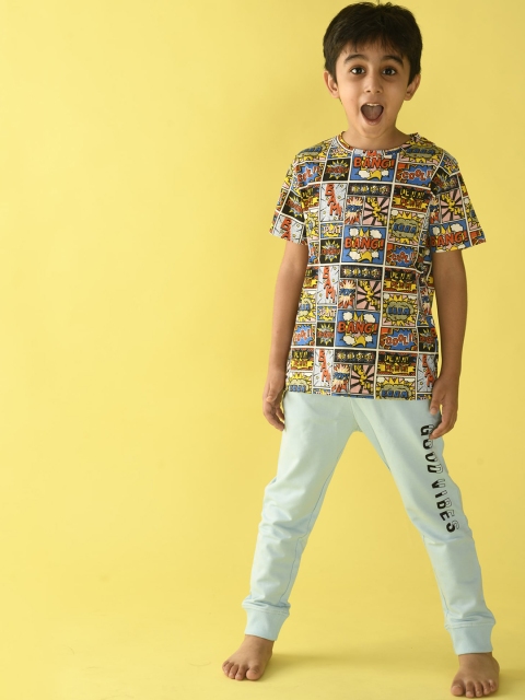

Anthrilo Boys White & Sea Green Printed Pure Cotton Night Suit