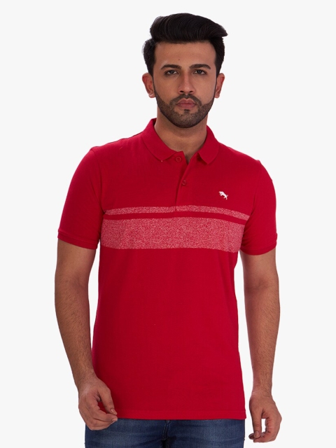 

DCot By Donear Men Red Colourblocked Polo Collar T-shirt
