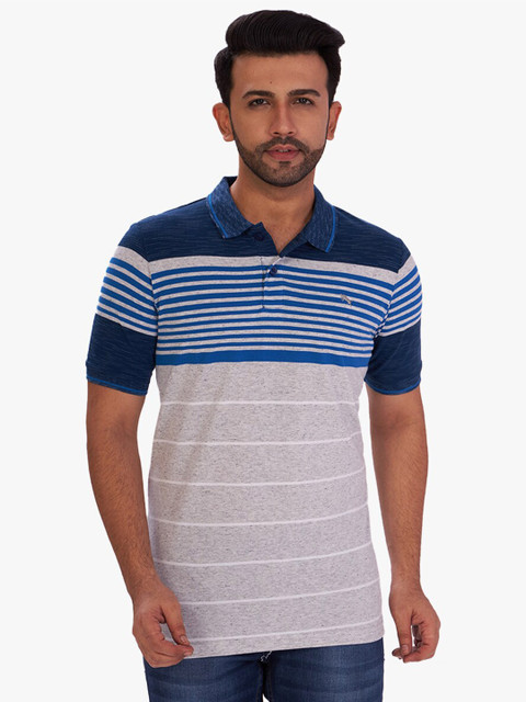 

DCot By Donear Men Multicoloured Striped Polo Collar Pure Cotton T-shirt, Multi