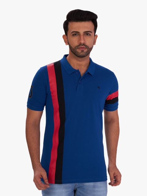 

DCot By Donear Men Blue Polo Collar Pure Cotton Applique T-shirt