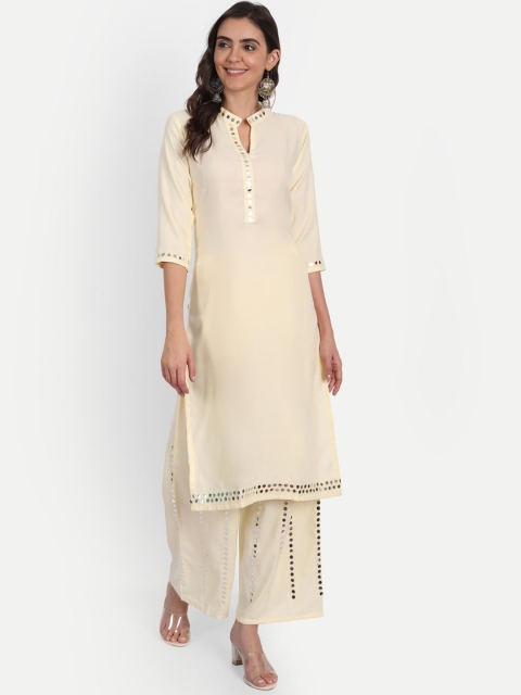 

ASPORA Women Cream-Coloured Aari Work Kurta with Palazzos