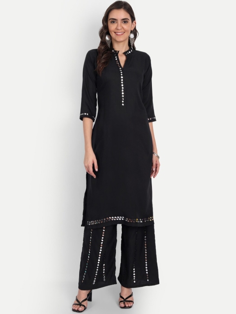 

ASPORA Women Black Gotta Patti Kurta with Palazzos