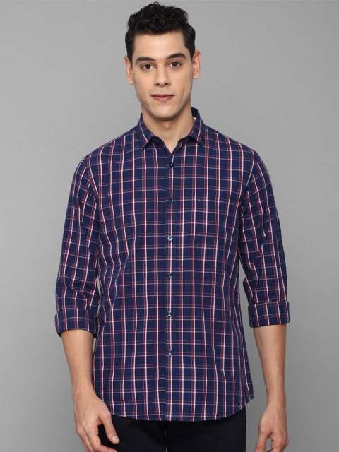 

Allen Solly Men Navy Blue Slim Fit Tartan Checks Checked Pure Cotton Casual Shirt