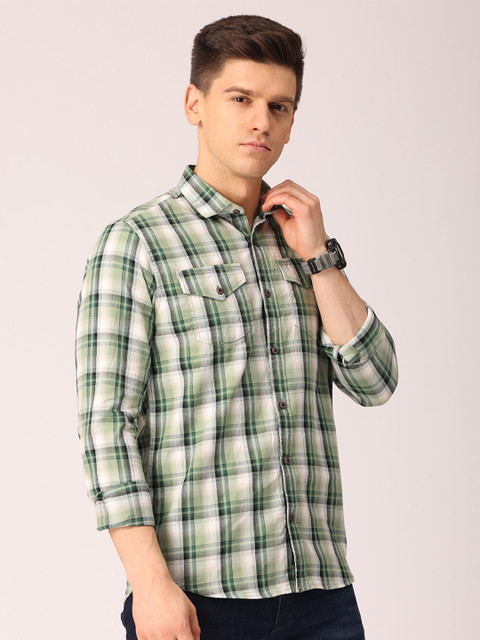 

Huggun Men Green Premium Slim Fit Tartan Checks Checked Casual Shirt