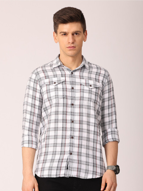 

Huggun Men White Premium Slim Fit Checked Casual Shirt