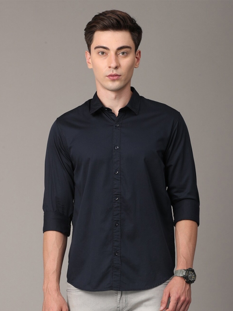 Huggun Men Navy Blue Premium Slim Fit Semiformal Shirt