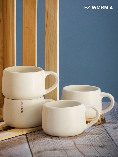

GOODHOMES White Handcrafted Printed Stoneware Matte Mugs Set of Cups and Mugs