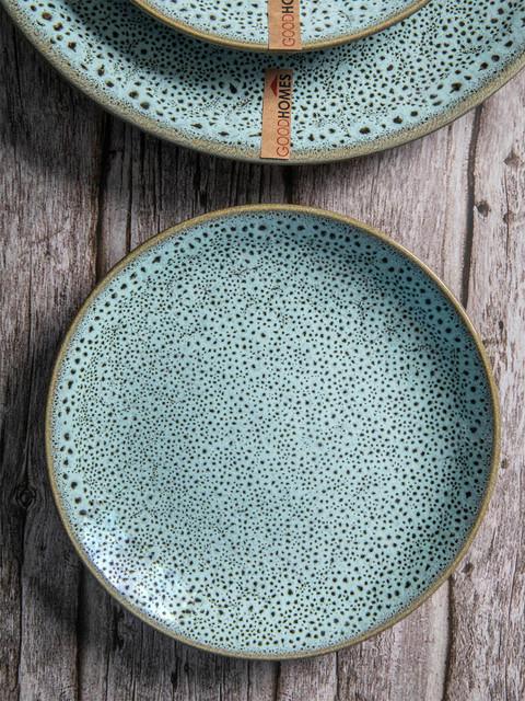 

GOODHOMES Green & 4 Pieces Floral Printed Stoneware Matte Plates