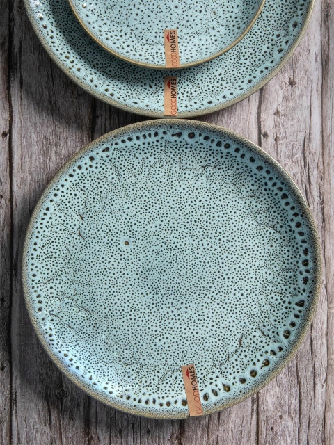 

GOODHOMES Blue & 4 Pieces Floral Printed Stoneware Matte Plates