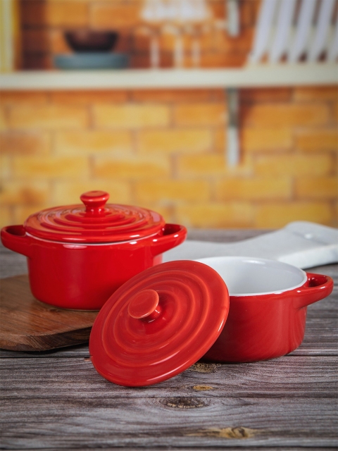 

GOODHOMES Red & 2 Pieces Floral Printed Stoneware Matte Bowls