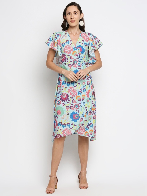 

MOD ECRU Multicoloured Linen Printed Wrap Dress, Multi