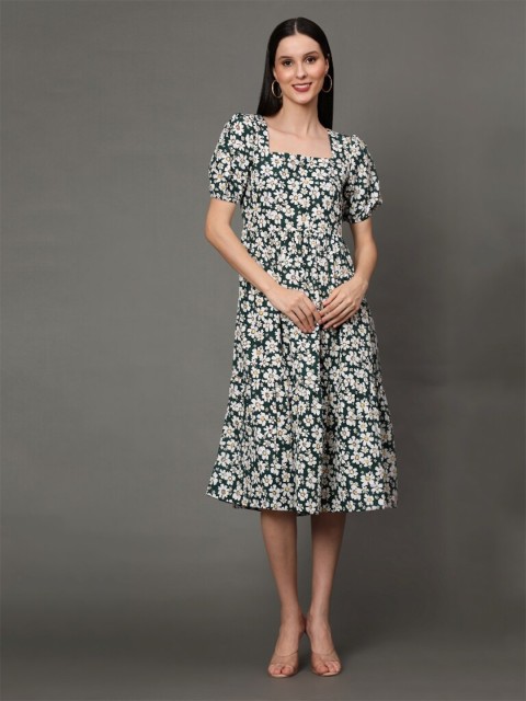 

VAANI CREATION Women Green Floral A-Line Midi Dress