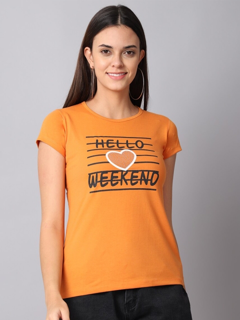 

Gallus Women Orange Typography Printed Applique T-shirt