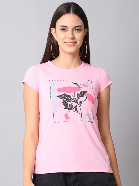 

Gallus Women Pink Typography Printed Applique T-shirt