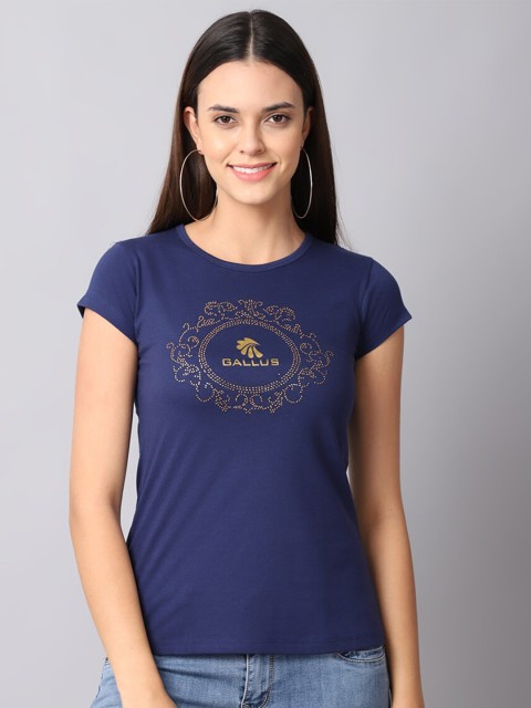 

Gallus Women Navy Blue Typography Printed T-shirt