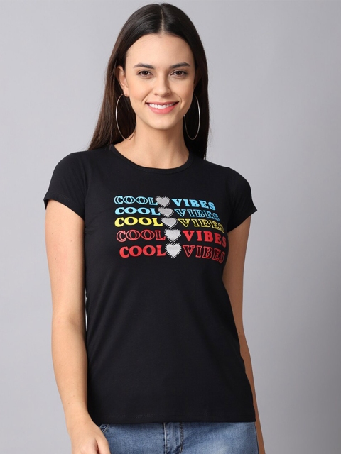 

Gallus Women Black Typography Printed Applique T-shirt