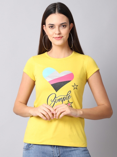 

Gallus Women Yellow Printed T-shirt