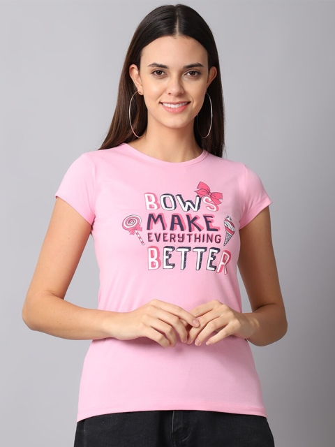 

Gallus Women Pink Typography Printed Raw Edge T-shirt