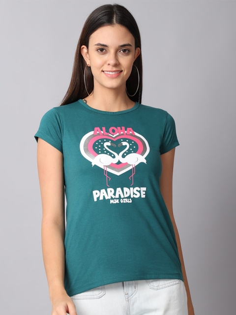 

Gallus Women Green Printed Applique T-shirt