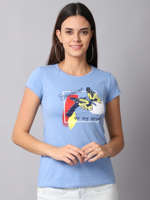 

Gallus Women Blue Typography Printed T-shirt
