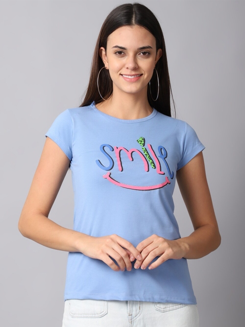 

Gallus Women Blue Typography Printed T-shirt